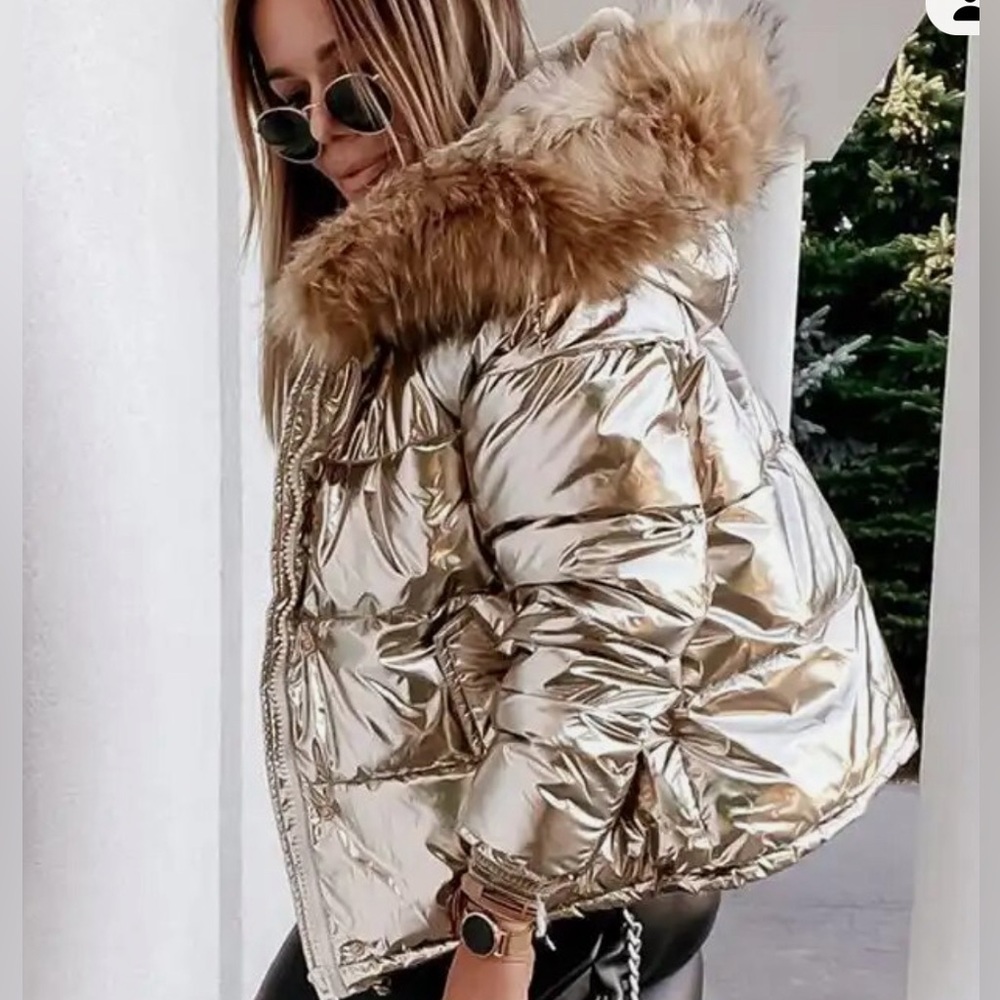 Rose Gold Metallic Bomber Coat Jacket - Size Small/Medium